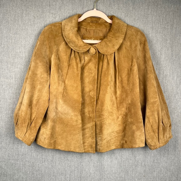 LAL Live a Little Women 100% Leather Snap Front Lined Collared Cape Jacket Sz L - Picture 1 of 14